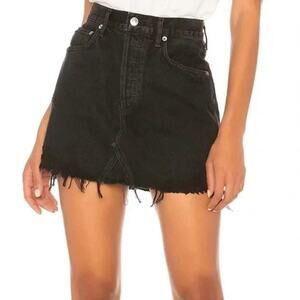 AGOLDE Quinn High Rise Denim Mini Skirt Distressed Frayed Hem Black Size 28